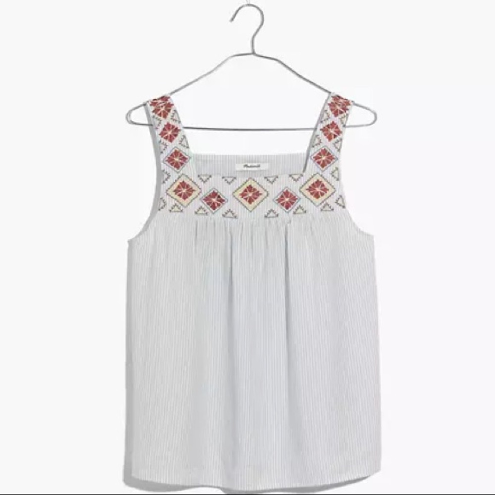 Madewell Embroidered Island Tank Top in Stripe